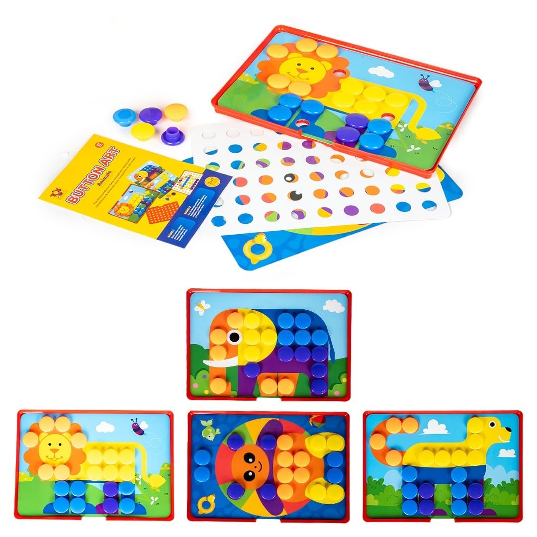 Toysbox Button Art Animals 2in1 Pictures & Patterns Creating Learning & Educational Kit