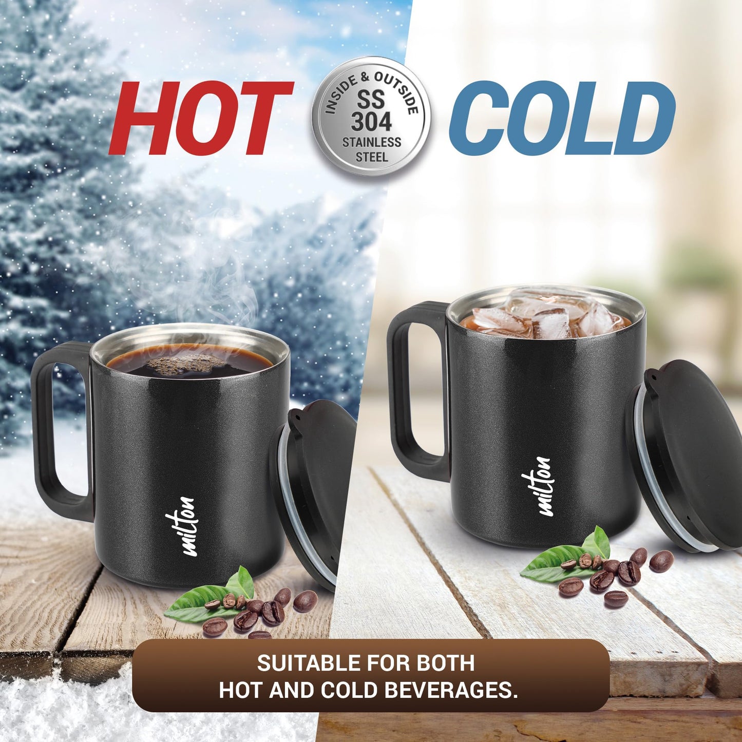 Milton Auriga Double Walled Stainless Steel Mug with Lid 210 ml Black