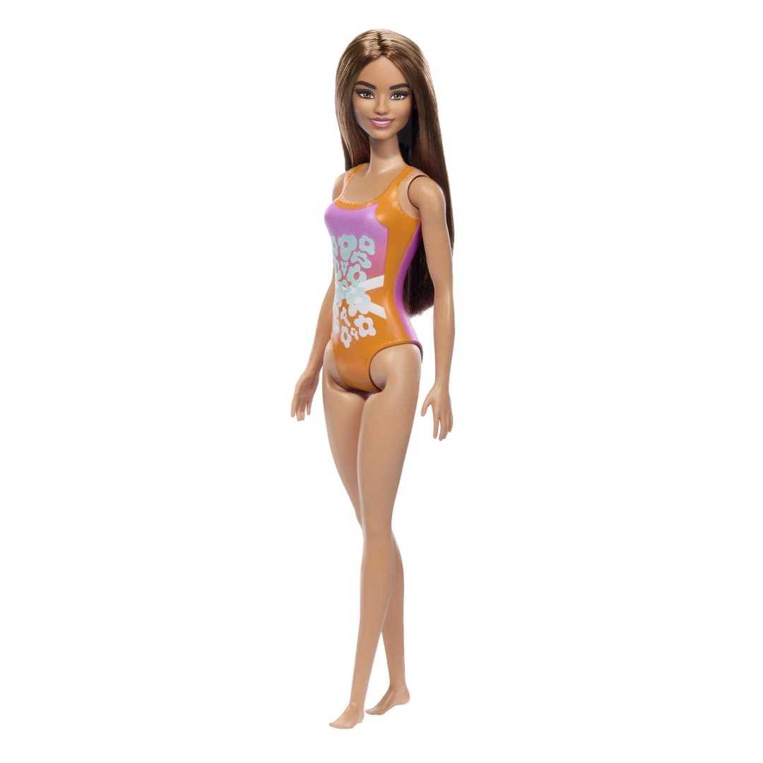 Barbie Beach Barbie Doll With Light Brown Hair Wearing Tropical Pink And Orange Swimsuit
