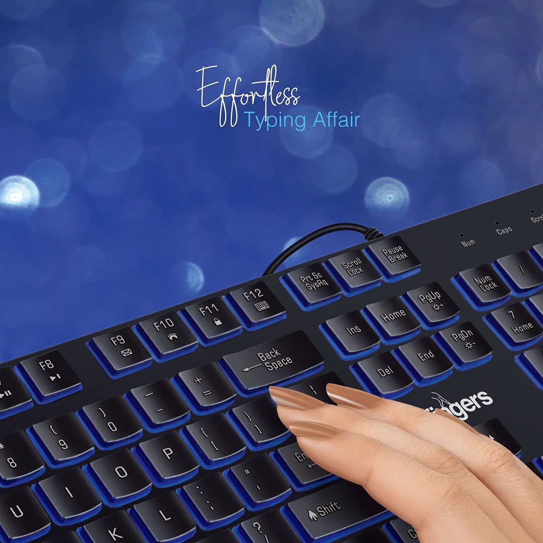FINGERS Gleaming BlueLit Wired Backlit Keyboard - Black