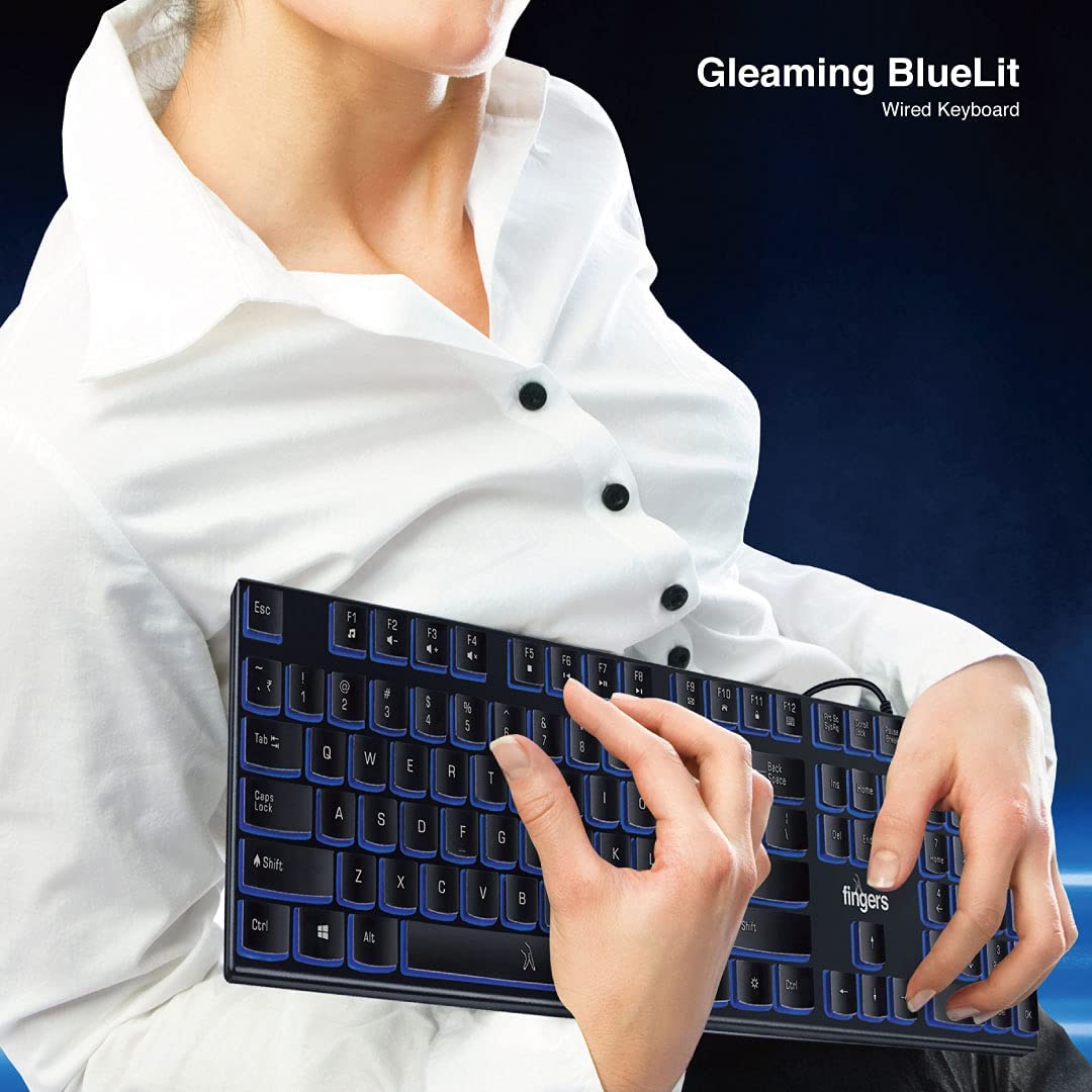 FINGERS Gleaming BlueLit Wired Backlit Keyboard - Black