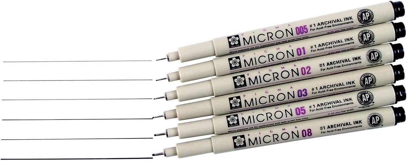 Sakura Pigma Micron Pens - Ultra Fine Nib Set Of 6