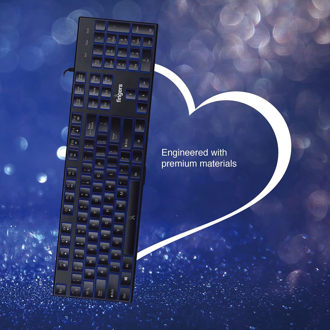 FINGERS Gleaming BlueLit Wired Backlit Keyboard - Black