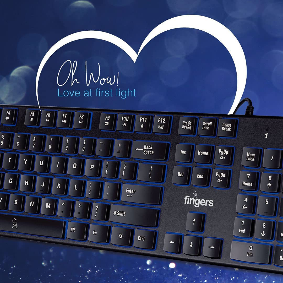 FINGERS Gleaming BlueLit Wired Backlit Keyboard - Black
