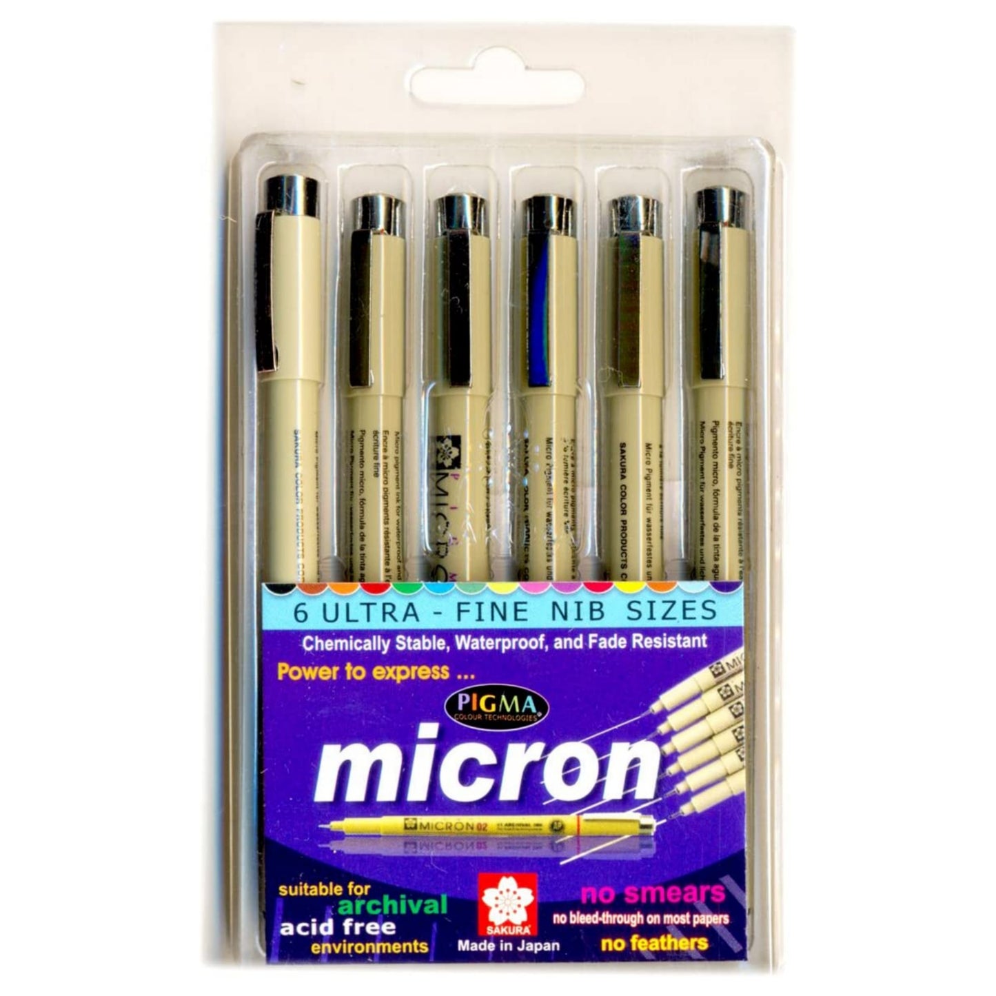 Sakura Pigma Micron Pens - Ultra Fine Nib Set Of 6