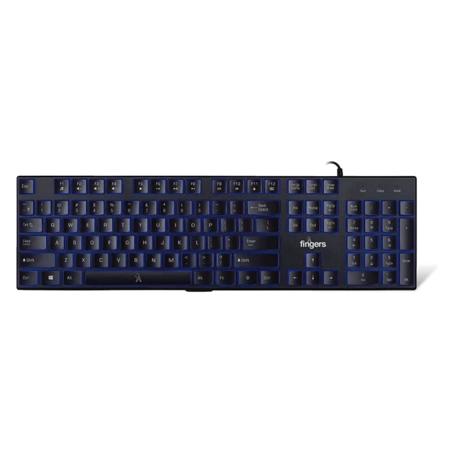 FINGERS Gleaming BlueLit Wired Backlit Keyboard - Black