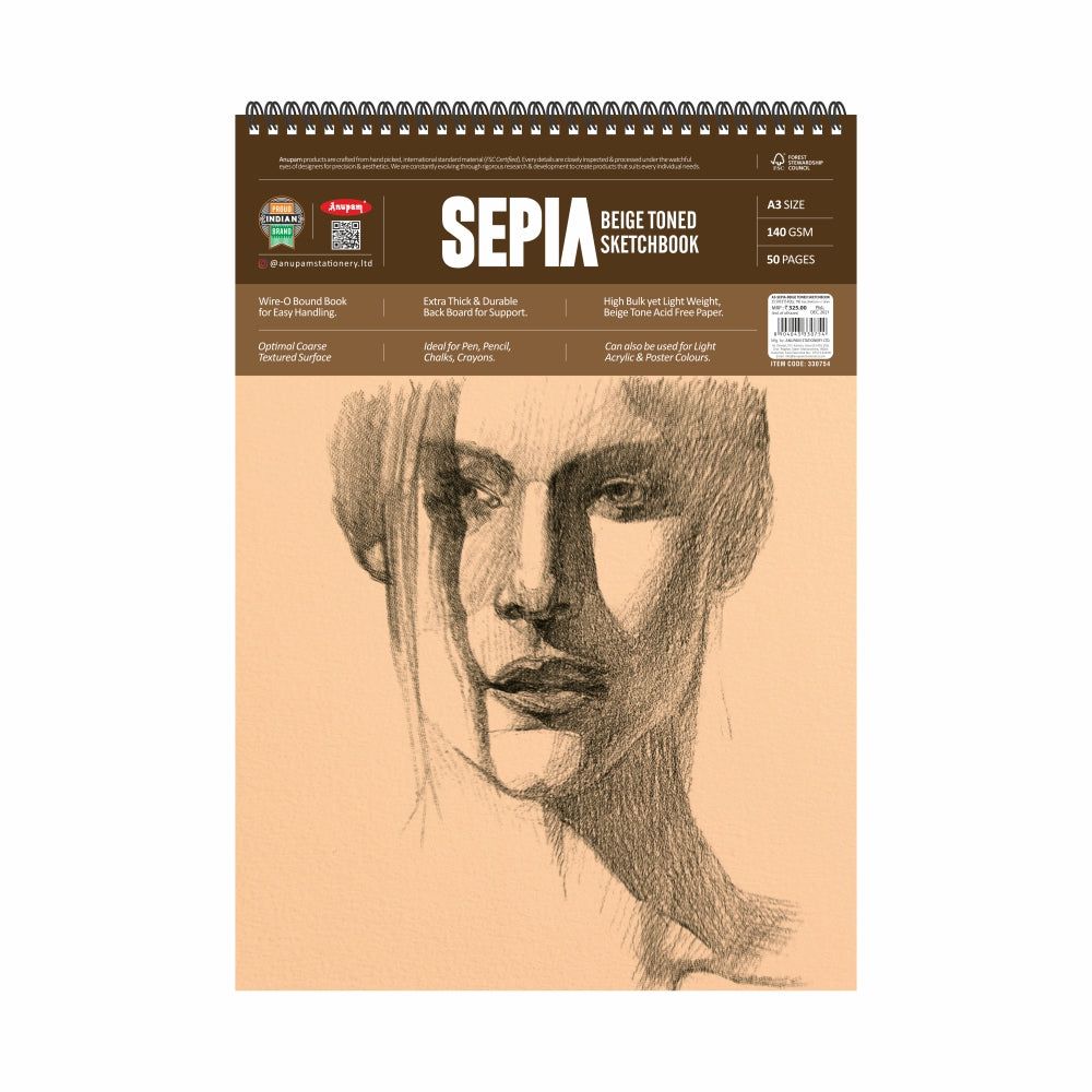 Anupam Sepia Beige Toned Sketchbook -140 GSM - Wireo Book