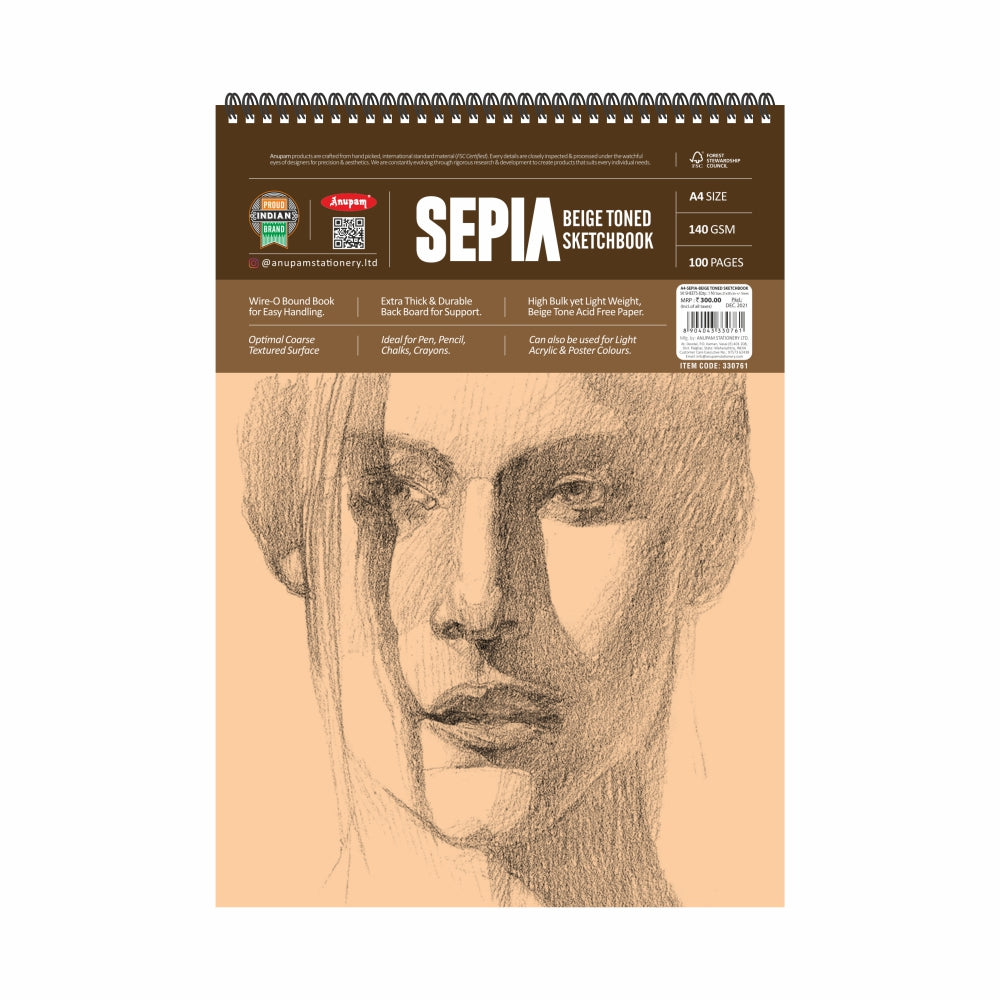 Anupam Sepia Beige Toned Sketchbook -140 GSM - Wireo Book