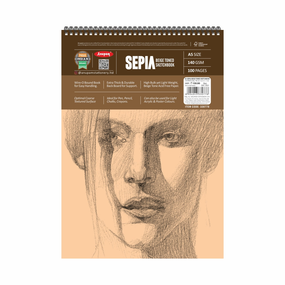 Anupam Sepia Beige Toned Sketchbook -140 GSM - Wireo Book