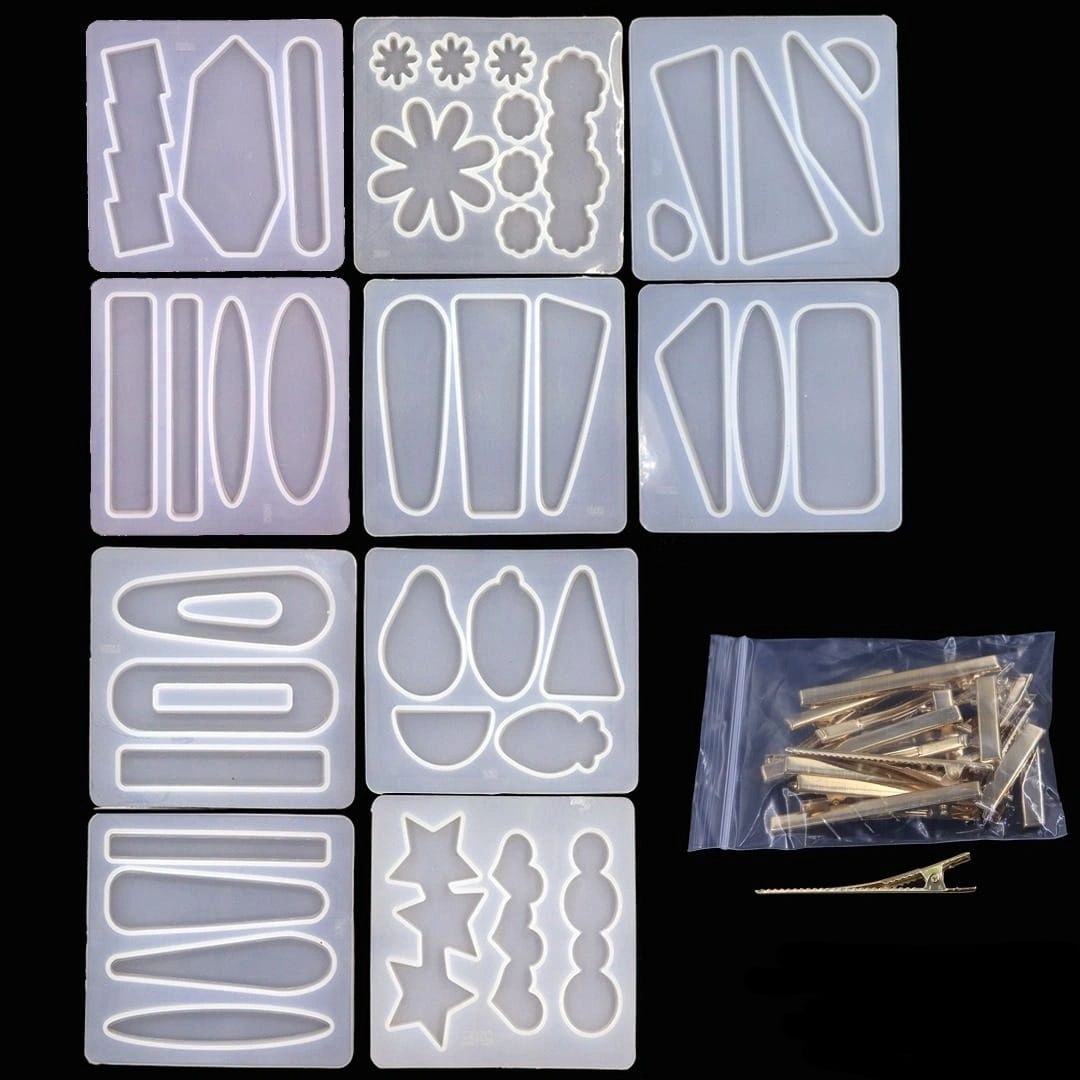 Silicone Mould Hair Clip Set Including Clips