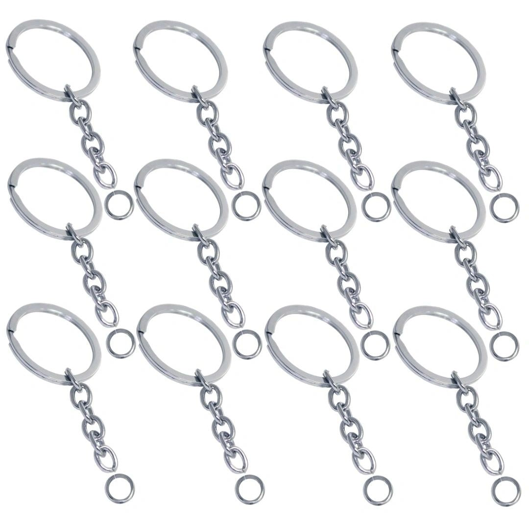 Silver Keyrings with Chain Open Jump Ring 12Pcs