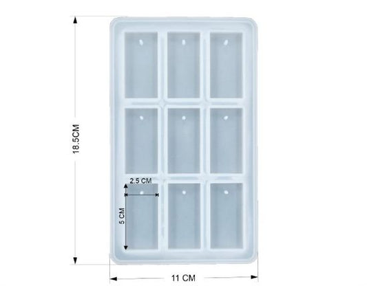 Silicone Mould 9 Cavity Rectangle with Keychain Hole