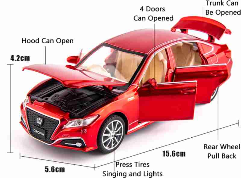 Alloy Metal Pull Back Die-cast Car 1:32 Toyota Crown Diecast Metal Pullback Toy car with Openable Doors & Light, Music