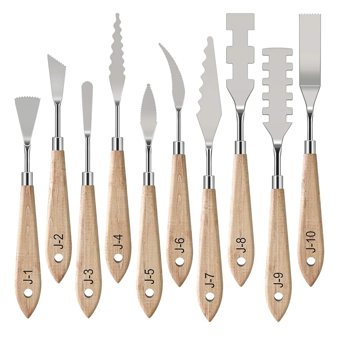 Satyam's Single Painting Knives with Wood Grip Handle Stainless Steel Palette Knife Set Oil Painting Metal Knives Color Mixing Scraper Painting Art