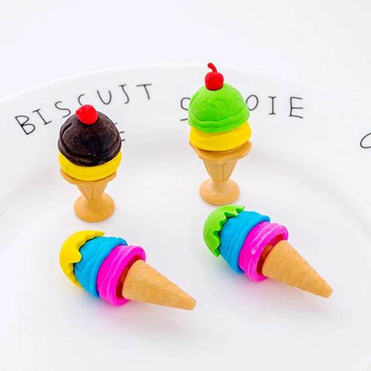 Cone Mini 3D Food Erasers Small Eraser Eggs Pencils for Kids Food TPR Accessories Pencil Portable Pencil Erasers ice Cream Student Dessert Puzzle Kids Toys