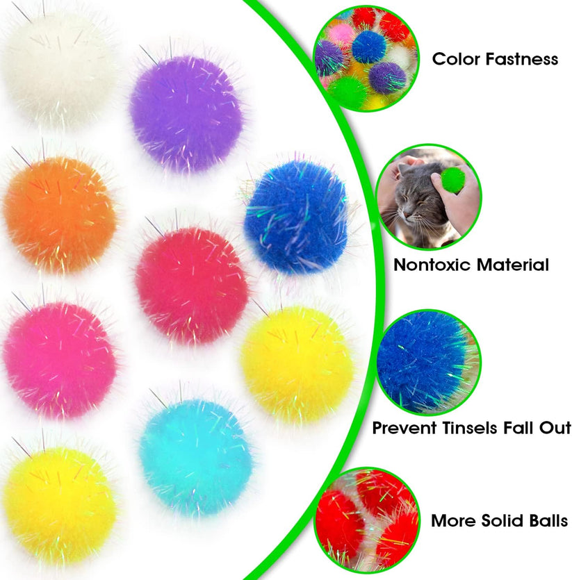 YYCRAFT Glitter Pom Pom Ballen voor Kittens Kattenspeelgoed, DIY Craft (zwart, bal Maat: 1 1/2 (38 mm YYCRAFT Glitter Pom Pom Ballen voor Kittens Kattenspeelgoed, DIY Craft (zwart, bal Maat: 1 1/2 (38 mm