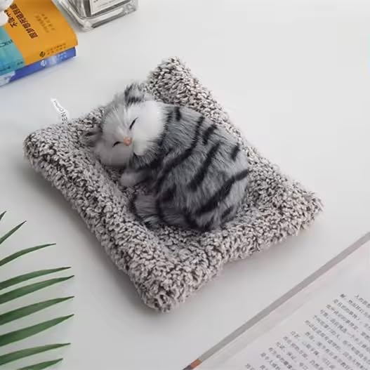 Cute Sleeping Cat Plush Toy with Meow Sound, Gift for Kids Car Dashboard Accessories White