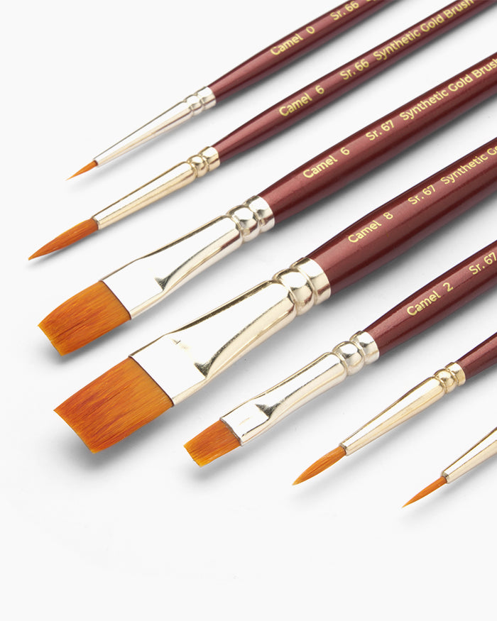 Camlin Camel Synthetic Gold Brushes Round - Series 66 & Flat - Series 67