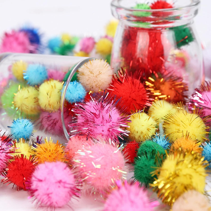 Craft Glitter Pom Pom Ball 1 Cm Assorted Colorful - 1000 Pc's