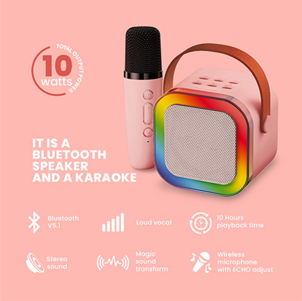 K12 Wireless Karaoke Dual mic with Speaker Bluetooth: Bluetooth-Enabled Wireless Karaoke Mic Speaker with Multiple Compatibility Modes, RGB Lighting, and Party POP Bluetooth