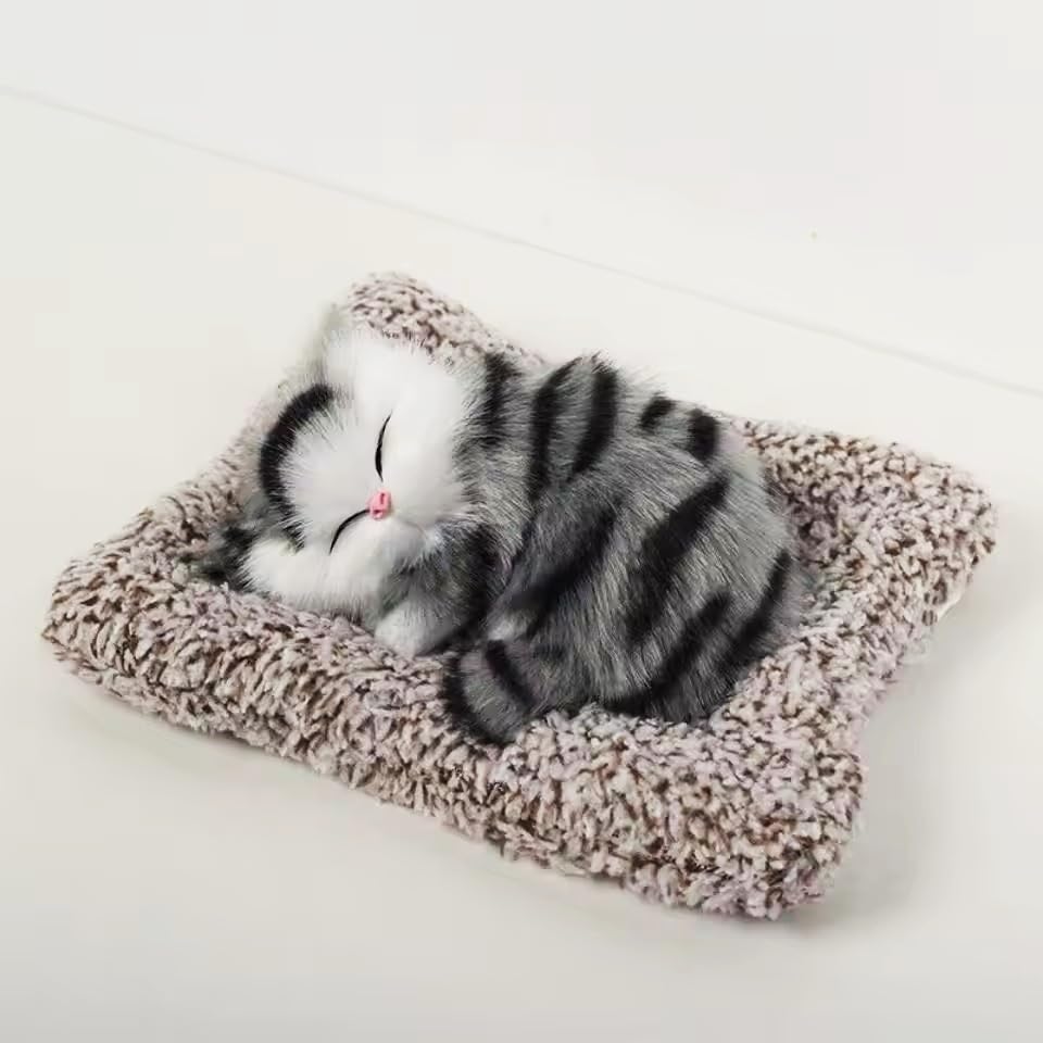Cute Sleeping Cat Plush Toy with Meow Sound, Gift for Kids Car Dashboard Accessories White