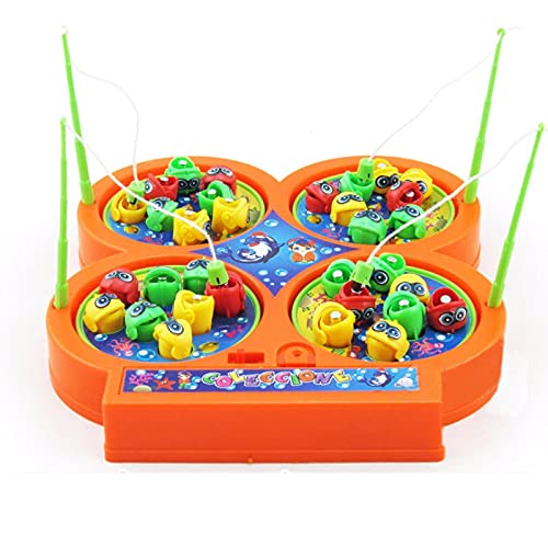 Musical Fishing Game Toy Set | Rotating Board with 32 Fish and 4 Fishing Poles | Safe and Durable, Multicolor | Perfect Gift for Toddlers and Kids