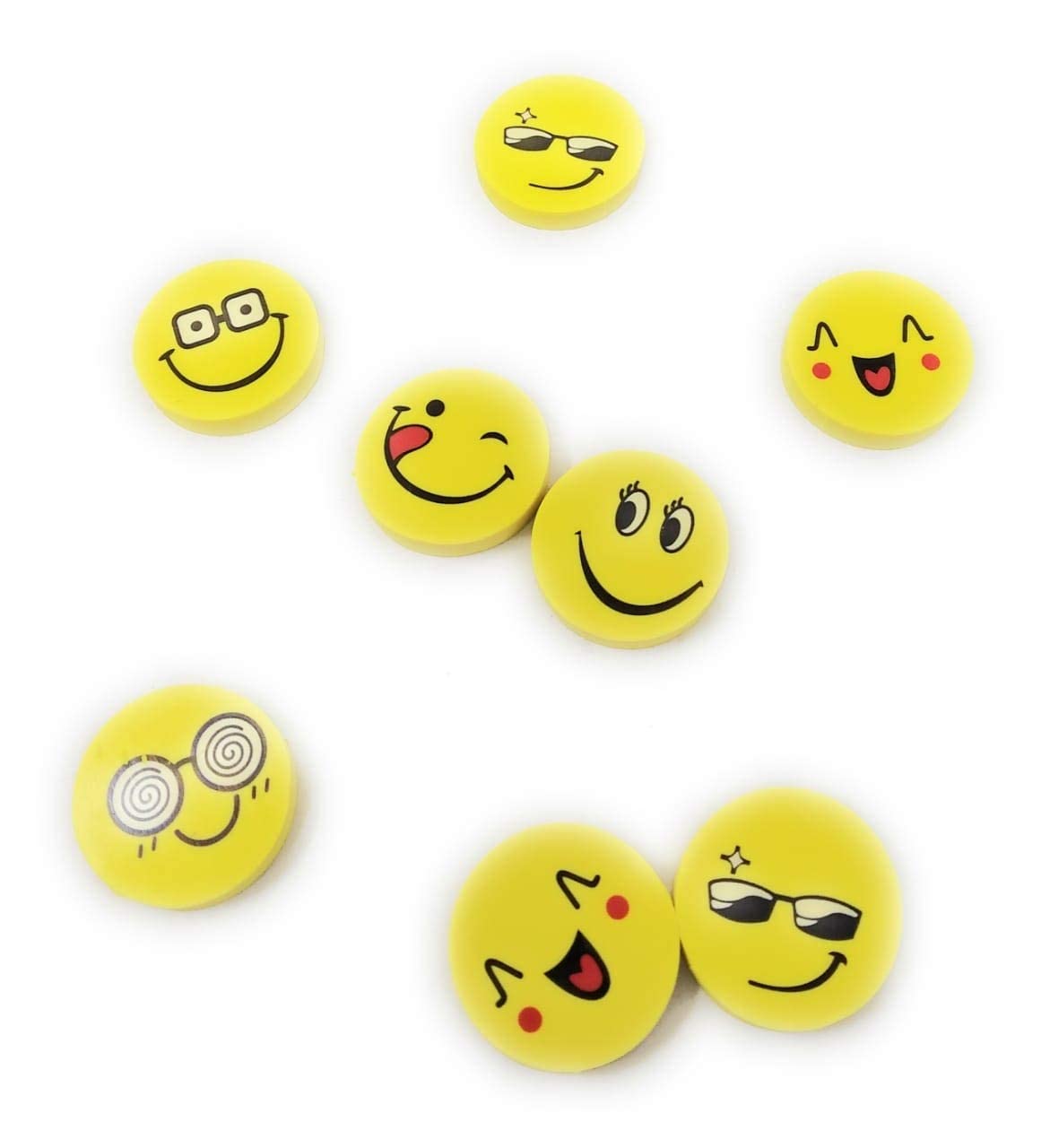 18 Pack 1-Inch Emoji Smiley Face Erasers – Party Favors, School Prizes, Pinata Stuffers
