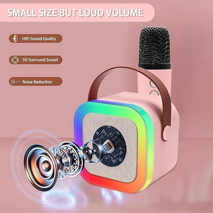 K12 Wireless Karaoke Dual mic with Speaker Bluetooth: Bluetooth-Enabled Wireless Karaoke Mic Speaker with Multiple Compatibility Modes, RGB Lighting, and Party POP Bluetooth