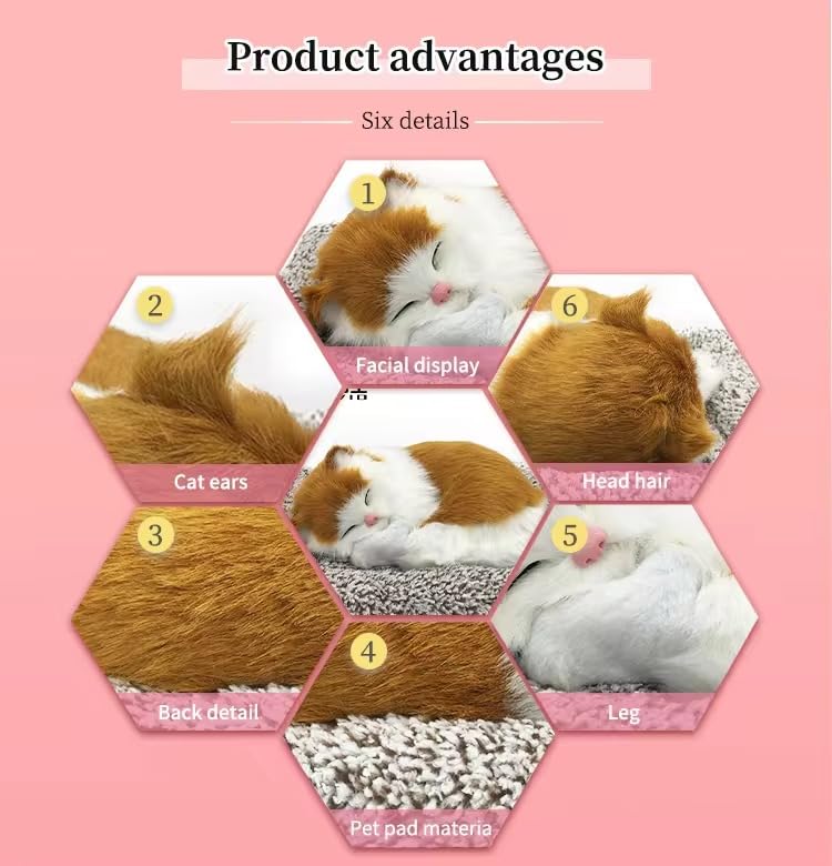 Cute Sleeping Cat Plush Toy with Meow Sound, Gift for Kids Car Dashboard Accessories White