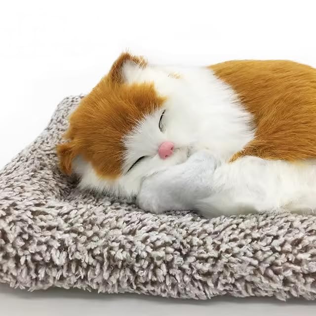 Cute Sleeping Cat Plush Toy with Meow Sound, Gift for Kids Car Dashboard Accessories White