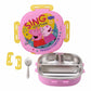 SKI Baker Insulated 3 Grid bento Lunch Box with Stainless Steel Inner and a Steel Spoon- Peppa Pig