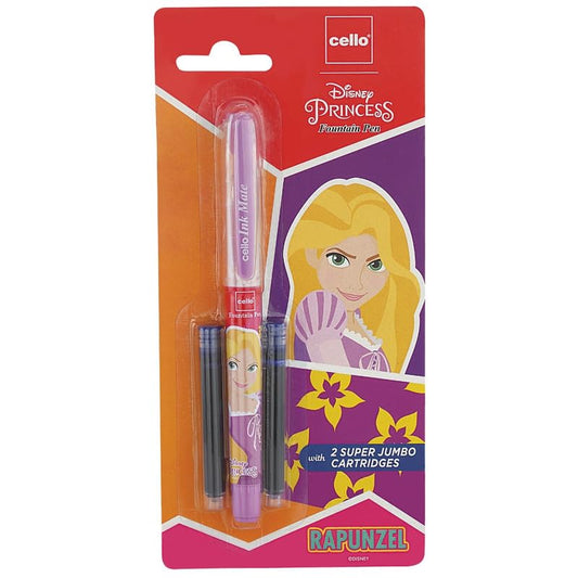 Cello Disney Princess Fountain Pen | Set of Fountain Pen and two cartridges | Iridium Nib | Disney Princess Themed Fountain Pen | Blue Ink