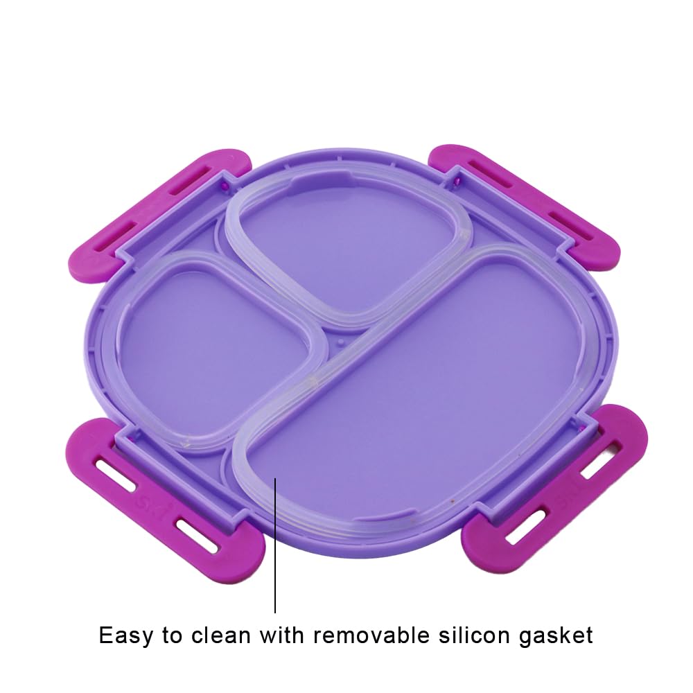 SKI Baker Insulated 3 Grid bento Lunch Box with Stainless Steel Inner and a Steel Spoon- Frozen