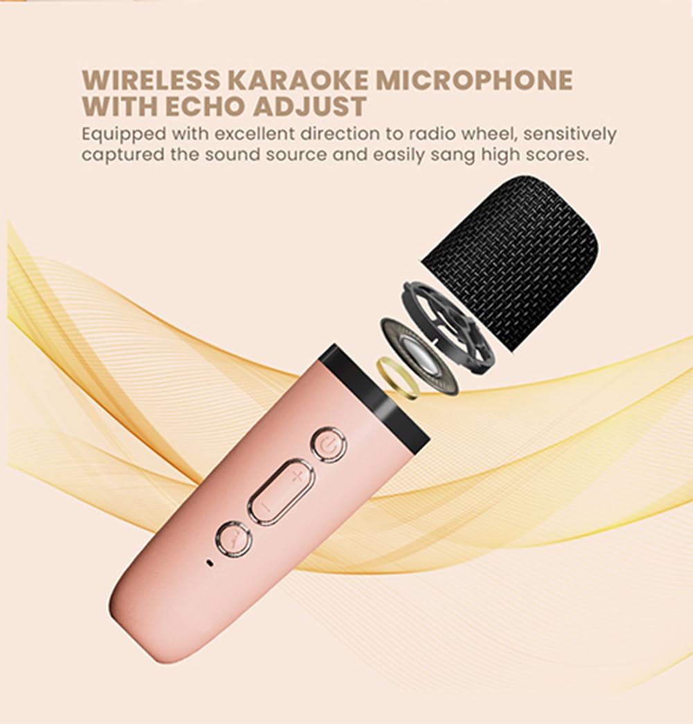 K12 Wireless Karaoke Dual mic with Speaker Bluetooth: Bluetooth-Enabled Wireless Karaoke Mic Speaker with Multiple Compatibility Modes, RGB Lighting, and Party POP Bluetooth
