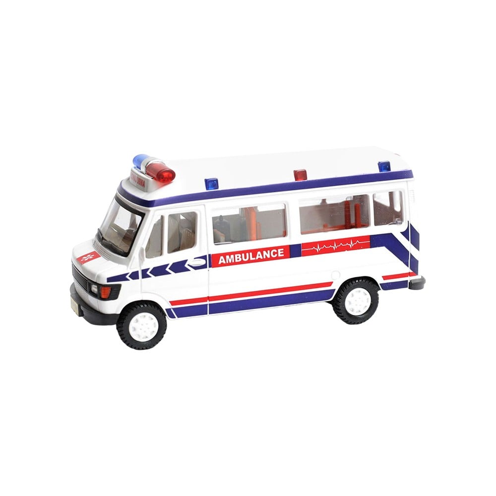 Centy Toys Ambulance White with Openable Tail gate Detachable Stretcher Saline Stand Oxygen Cylinder Pull Back Action