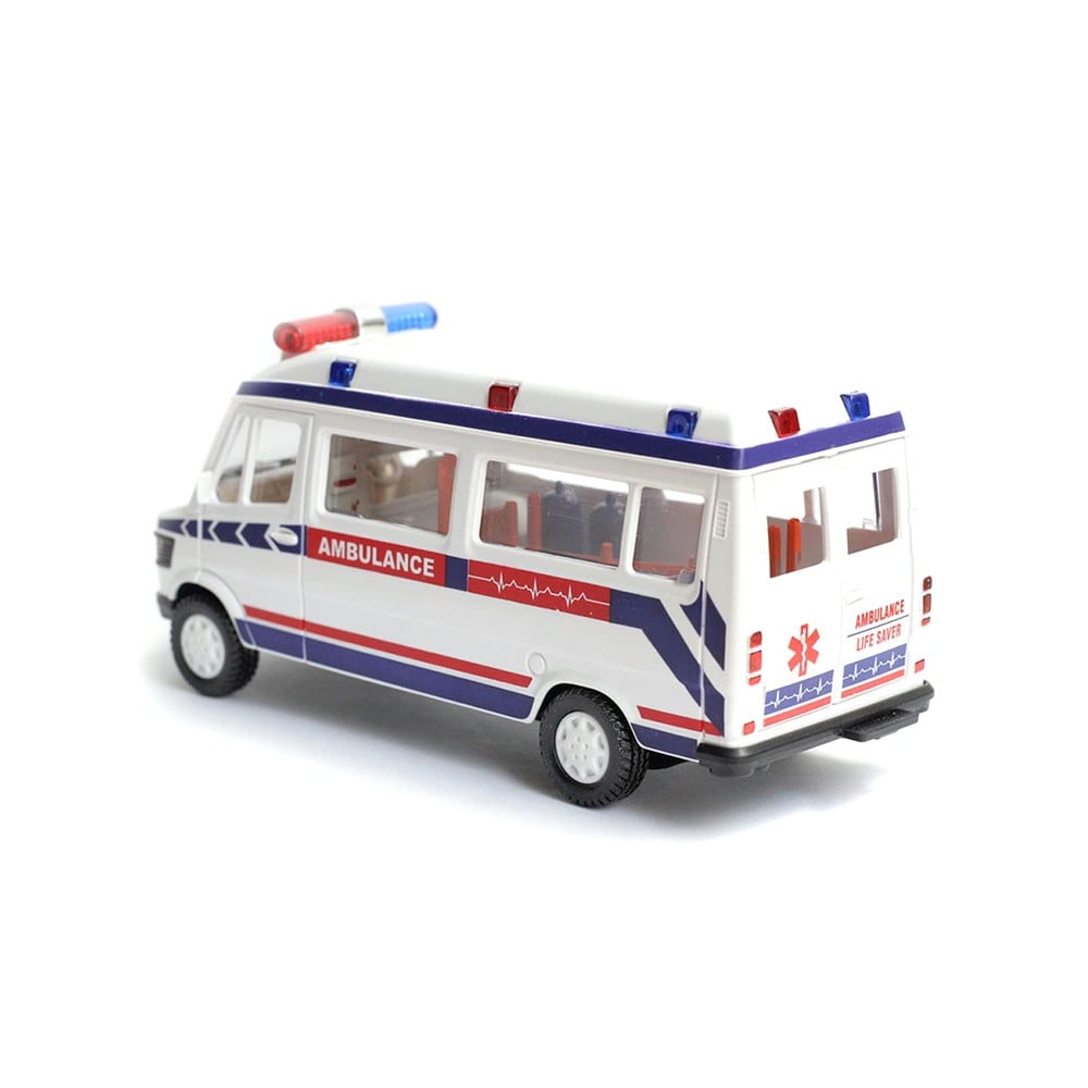 Centy Toys Ambulance White with Openable Tail gate Detachable Stretcher Saline Stand Oxygen Cylinder Pull Back Action