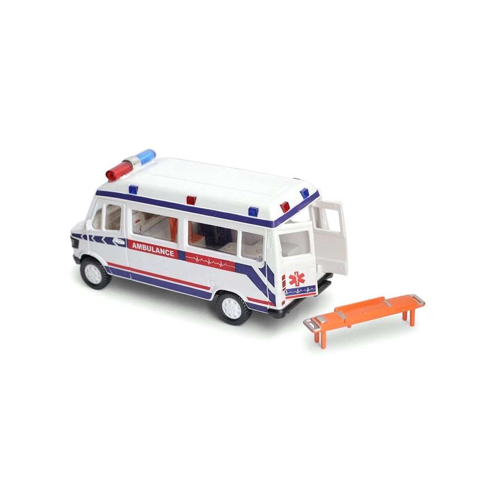 Centy Toys Ambulance White with Openable Tail gate Detachable Stretcher Saline Stand Oxygen Cylinder Pull Back Action