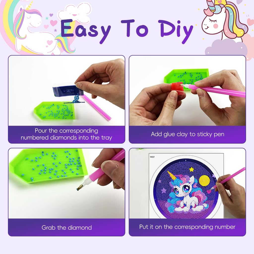 DIY 5D Diamond Art Kit for Kids Diamond Painting for Kids Unicorn Diamond Painting Kit with Frame & Tool Art Craft DIY Desk Decoration for Kids