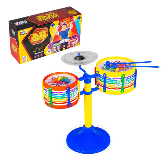 Avis Jazz Drum Set Junior Musical Band Instruments with 2 Drums 1 Dish & Sticks for Kids