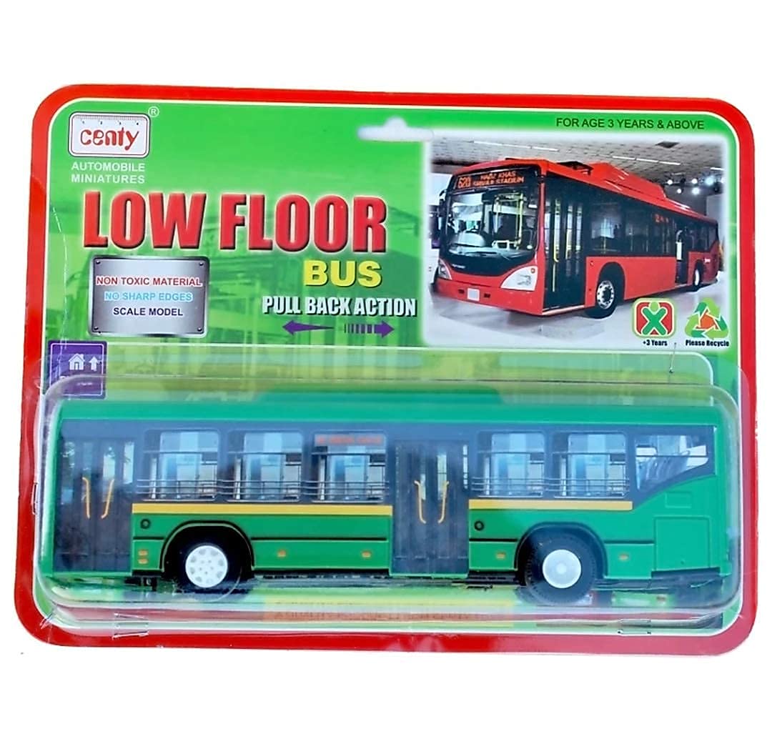Centy Low Floor Bus Toy Pull Back Action & Realistic Design Miniature Plastic Vehicle Toys Multicolor
