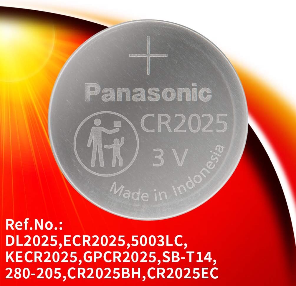 Panasonic CR-2025 Lithium Coin Battery 3v - Pack of 5 Provide Long Lasting Power in a Variety of Devices,from keyless-Entry fobs to Toys
