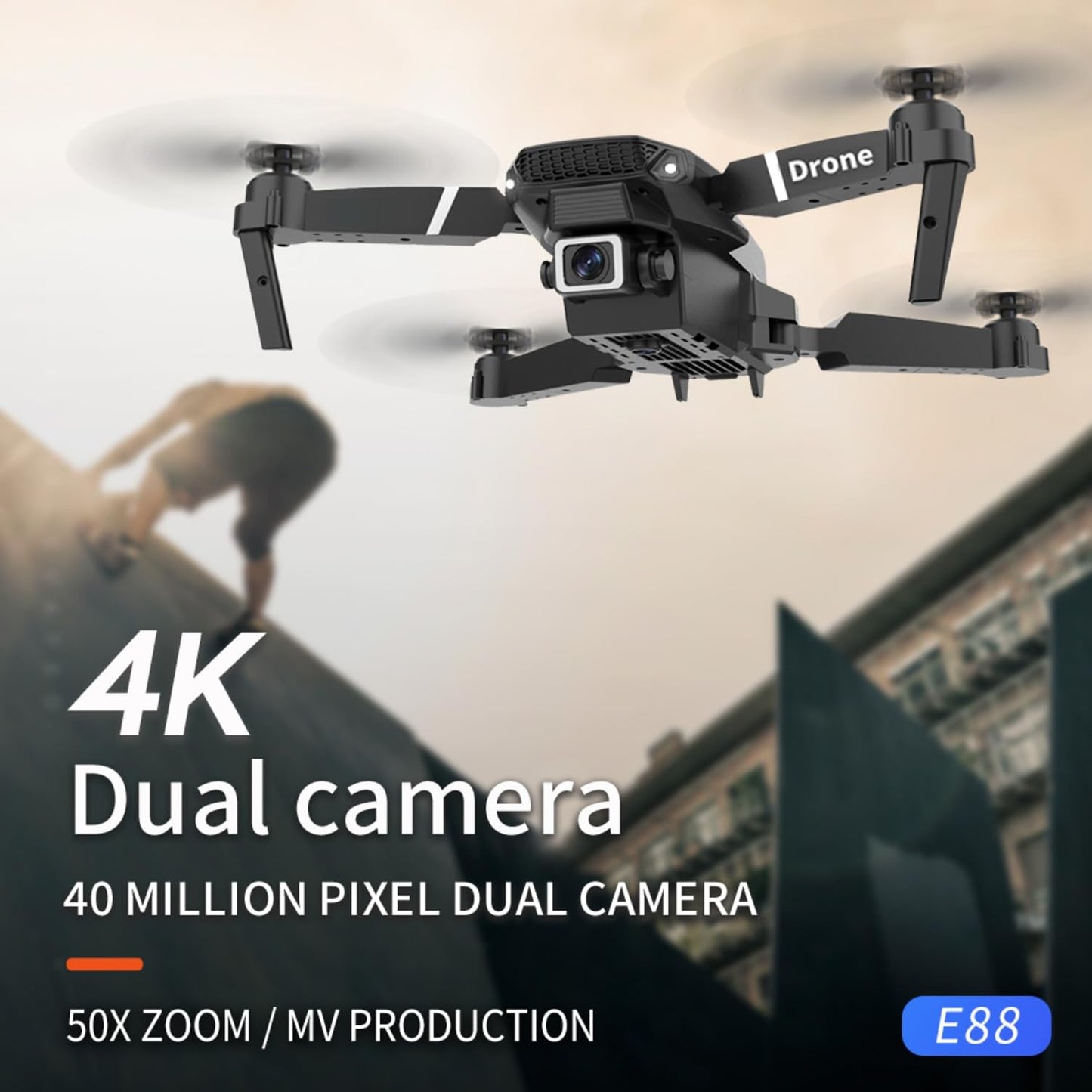 E88 Pro Drone with 4K Camera, WiFi FPV 1080P HD Dual Foldable RC Quadcopter Altitude Hold, Headless Mode, Visual Positioning