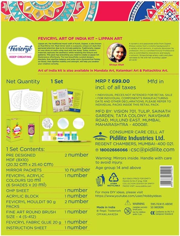 Pidilite Fevicryl Lippan Art Kit: Complete DIY Set, Includes Wooden Boards, Acrylic Paints, Mirror Packets, Brushes, OHP Sheets, Mouldit, and Glue! Ideal for hobbyists
