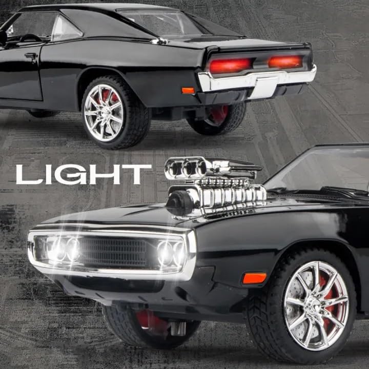 Alloy Metal Pull Back Die-cast Car 1:32 Dodge Charger Fast & Furious 7 Diecast Metal Pullback Toy car with Openable Doors & Light, Music