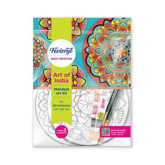 Pidilite Fevicryl Mandala Art Kit, Includes Pre-Printed Circular Wooden MDF Board, Acrylic Paints, Brushes, Art & Craft for Artists, Students, Children, Gift for hobbyists