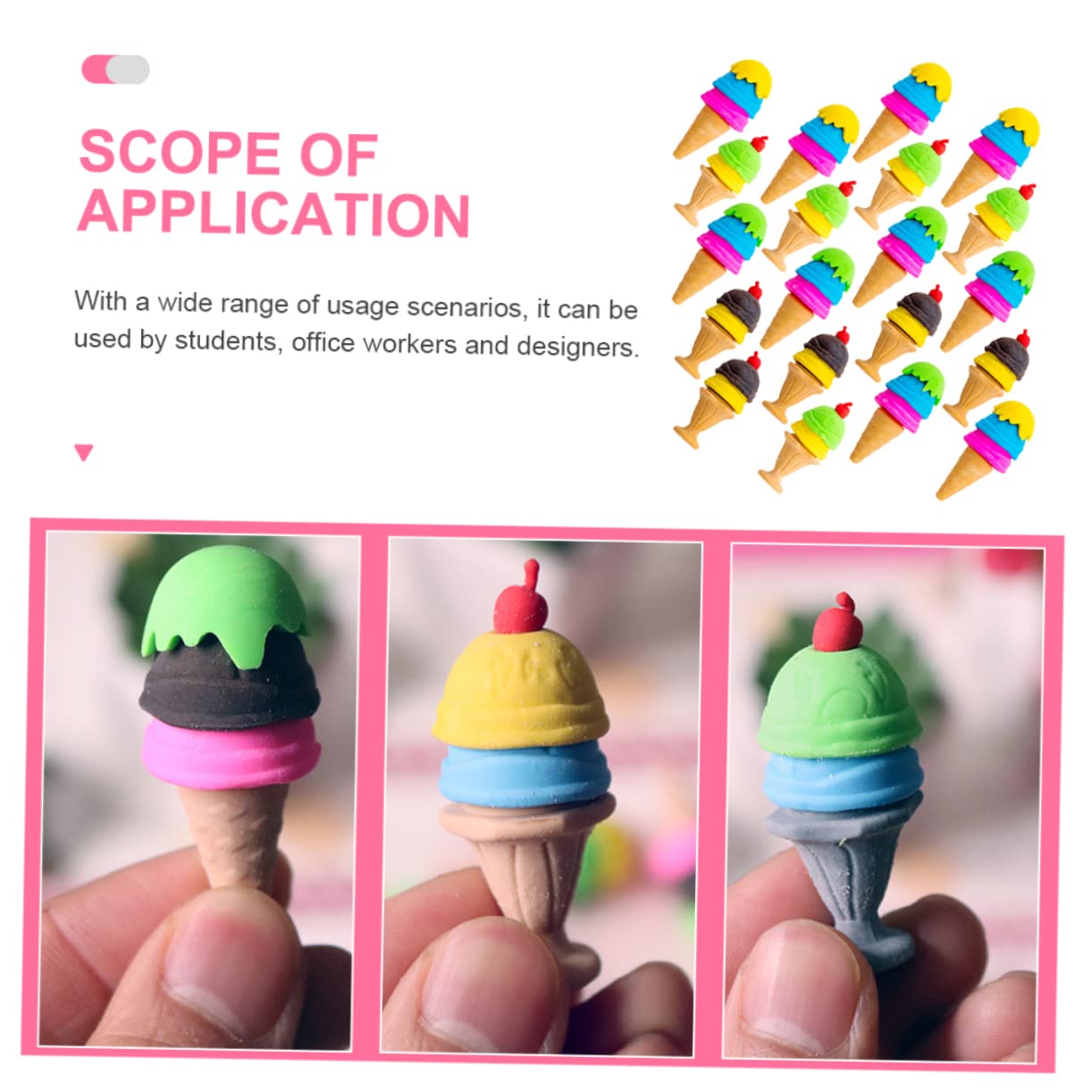 Cone Mini 3D Food Erasers Small Eraser Eggs Pencils for Kids Food TPR Accessories Pencil Portable Pencil Erasers ice Cream Student Dessert Puzzle Kids Toys
