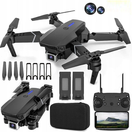 E88 Drone with 1080P Camera 2 Batteries One Key Take Off Land Altitude Hold Automatic Avoidance Obstacles 360° Flip With Aerial Photography Drone (Dual-Battery)