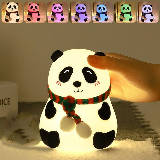 Panda Night Light for Kids- Rechargeable Silicone LED Lamp, 7-Color Changing, Perfect Room Decor & Gift for Toddler, Children, Teens- Cute Valentine's Day Present (Close Eye), Sandal