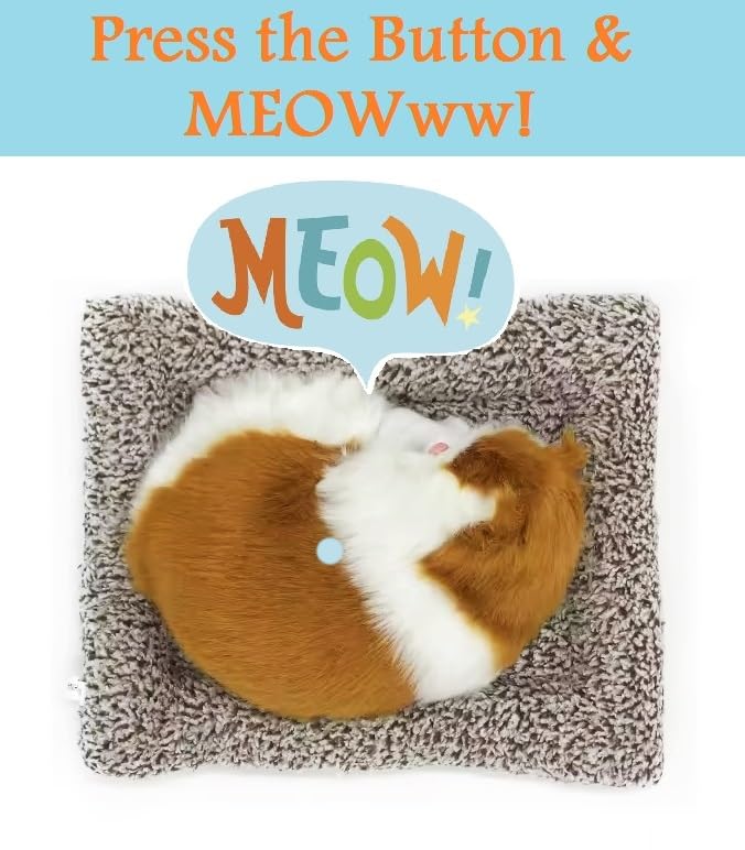 Cute Sleeping Cat Plush Toy with Meow Sound, Gift for Kids Car Dashboard Accessories White