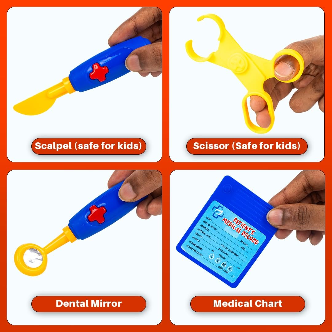 Ratna's Dental Medical Kit with 18 Medical Instruments & Accessories | Doctor Set Pretend Play | A Perfect Role Play Toy Set for Kids 2+ Years